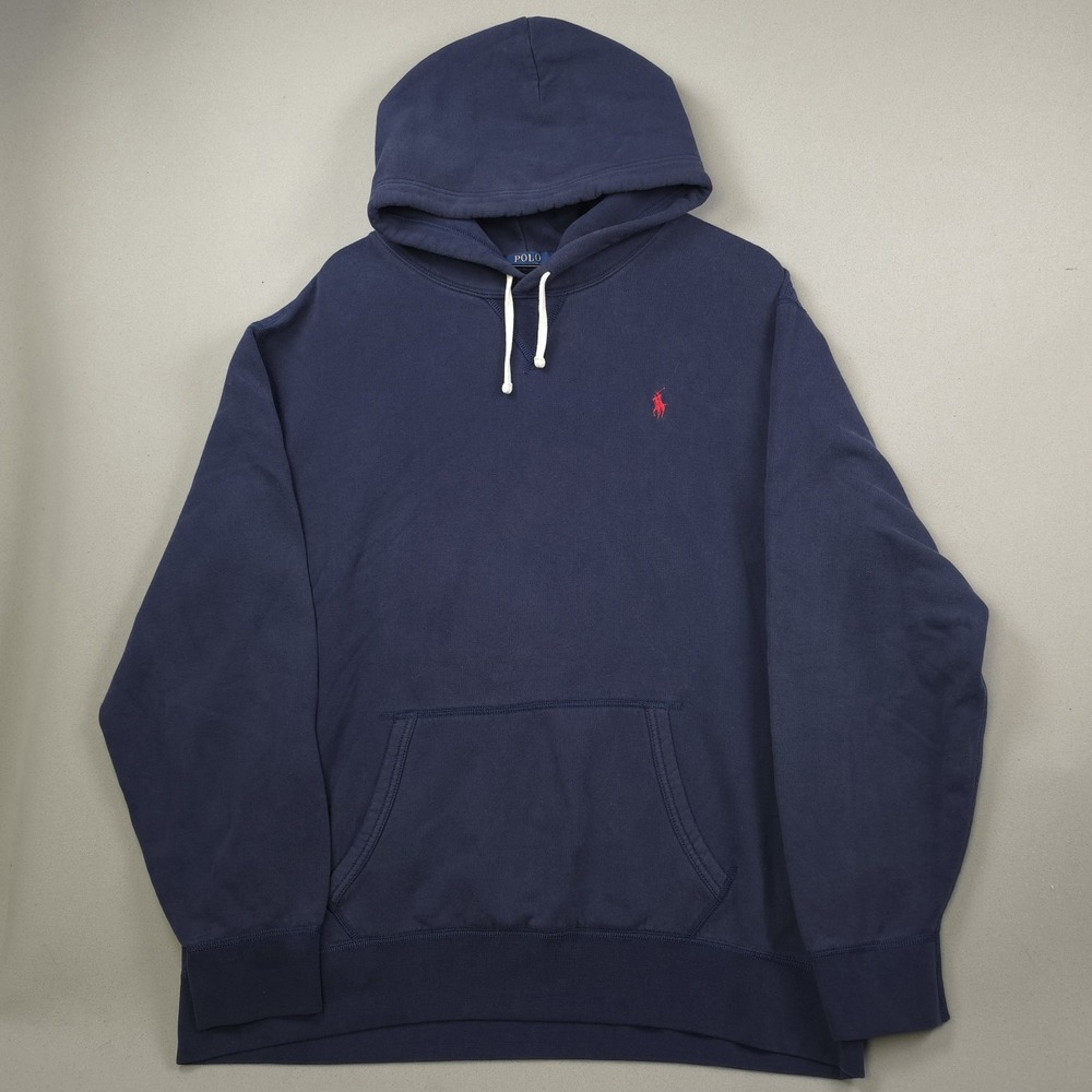 Polo Ralph Lauren RL Fleece Hoodie Mens XXL Navy Blue Pullover Hooded Sweatshirt